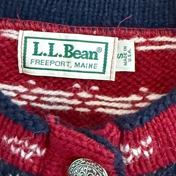 Vintage L.L. Bean Red Nordic Fair Isle Knit Vest Size Small Wool Blend - Picture 3 of 5